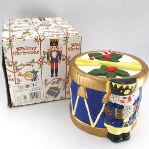 Block Whimsy Christmas Holiday 4.5"T Nutcracker Ceramic Candy Dish Trinket Box
